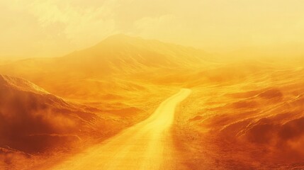 Scorching desert heat waves rising off a long, winding road