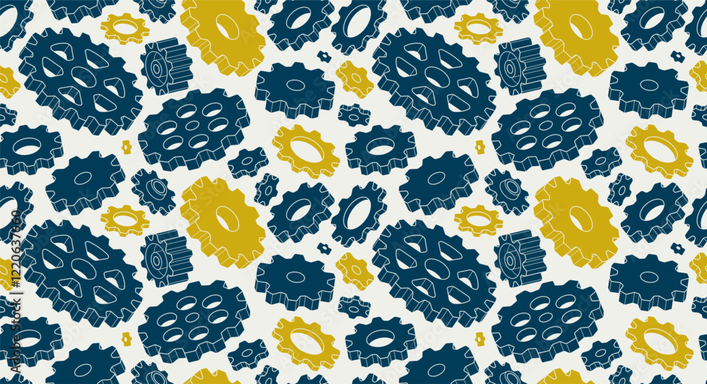 Poster gears seamless background, vector cogs and cogwheels mechanical repeat wallpaper, repair and mainten