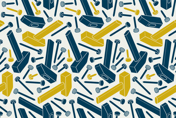 Nails seamless pattern, vector steel pins construction theme tiling background, work endless wallpaper.