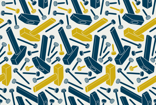 Nails seamless pattern, vector steel pins construction theme tiling background, work endless wallpaper.