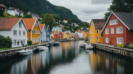 Fototapeta premium Charming Colorful Houses Line Picturesque Canal