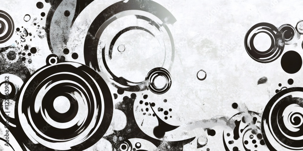 Poster grungy circles, scattered dots composing minimalist monochrome pattern, delivering edgy graphic desi