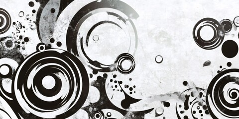 Grungy circles, scattered dots composing minimalist monochrome pattern, delivering edgy graphic design texture and visual dynamism