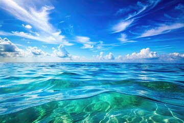 Obraz premium Serene blue waves gently caress the peaceful, calm ocean in this close-up seascape.