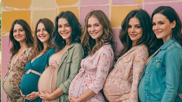Happy gorgeous young mothers, group of pregnant women