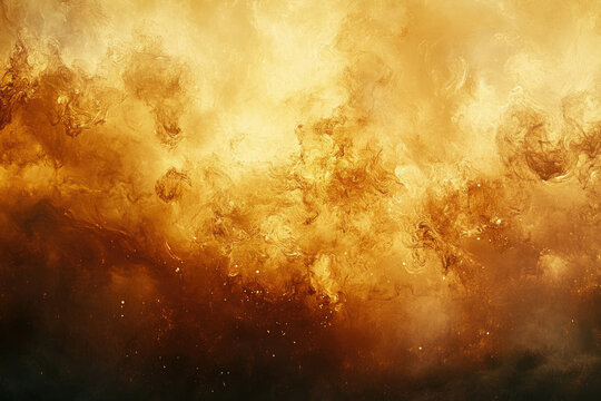 Abstract gold and brown swirling cloudscape, resembling celestial nebula or fiery cosmic explosion.