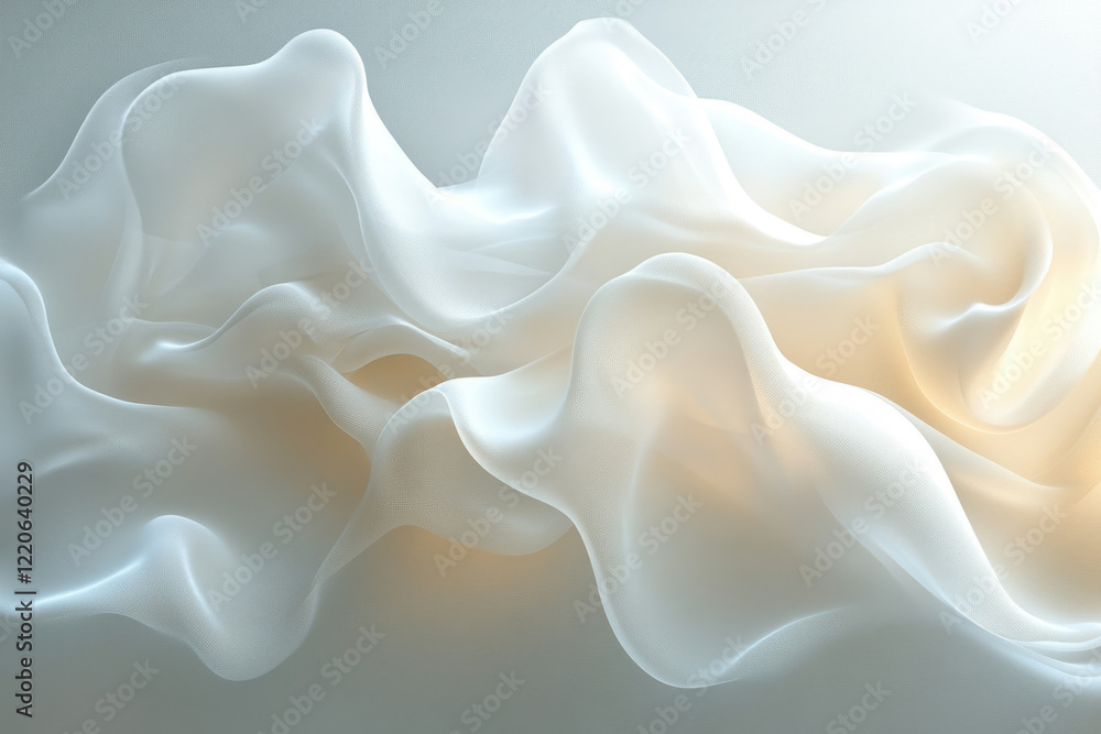 Poster abstract image of flowing white fabric, creating soft, elegant waves and folds.