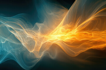 Fototapeta premium Abstract swirling energy, teal and orange hues blend, creating a dynamic, ethereal flow.
