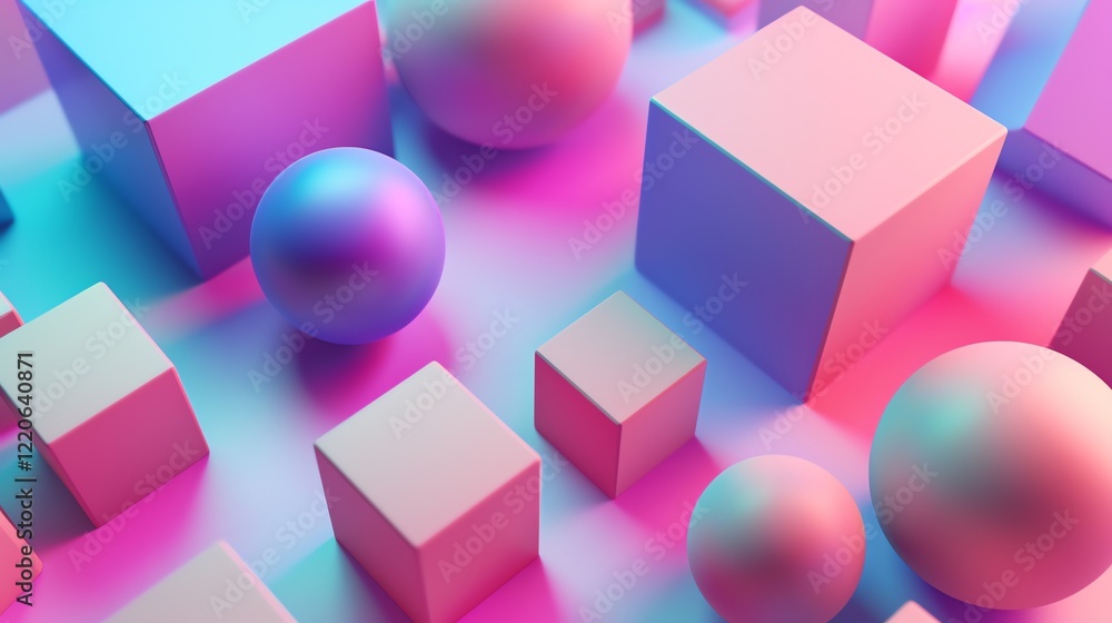 Poster abstract 3d background with pink and blue geometric shapes, creating a modern and visually striking 