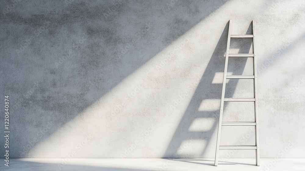 Poster minimalistic ladder against a textured wall with sunlight and shadows. business background