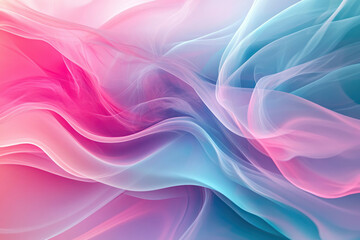 Abstract pastel pink and blue flowing fabric waves, creating a dreamy and ethereal visual.