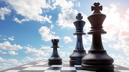 Strategic Business Decisions Chessboard Arena Digital Artwork Bright Sky Aerial Perspective Concept of Business Strategy
