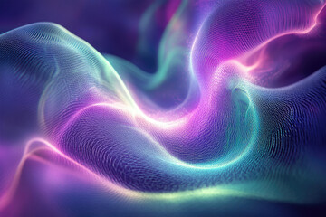 Fototapeta premium Abstract background with flowing, vibrant, neon-colored particles creating a wave-like pattern.