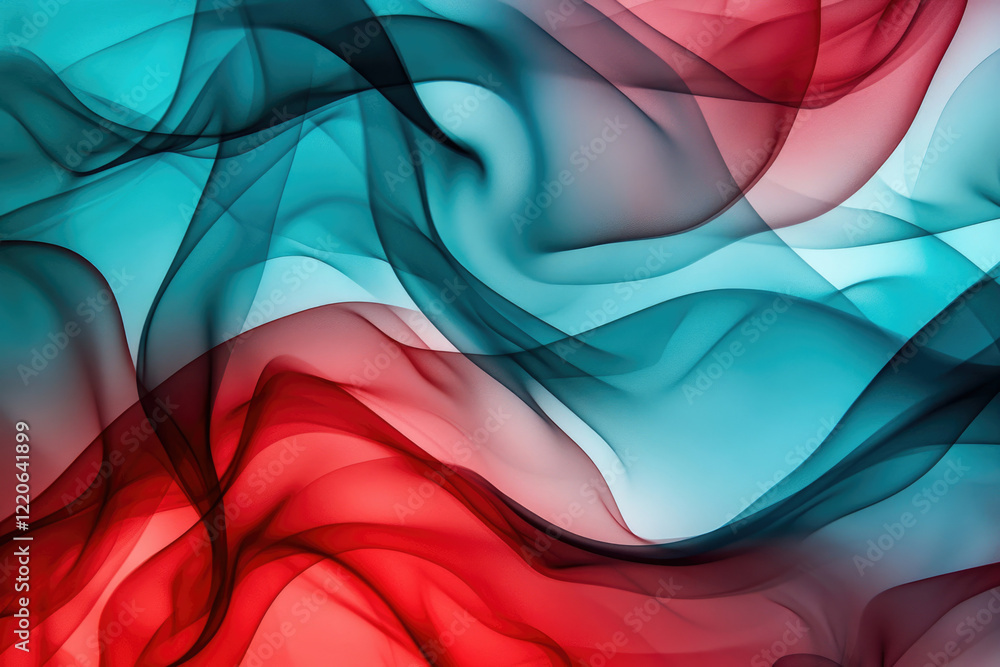 Aufkleber abstract art featuring flowing teal and red translucent fabrics, creating a dynamic and elegant visu