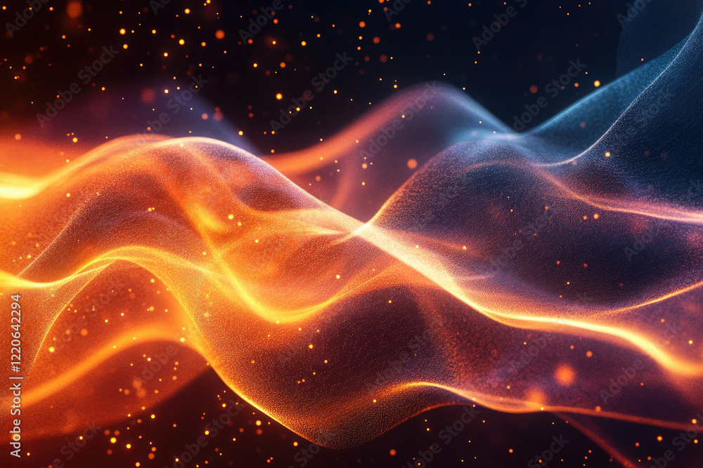 Poster Abstract fiery wave with glowing particles and a dark background, evoking energy and motion.