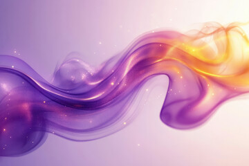 Naklejka premium Abstract purple and gold glittering wave, flowing smoothly with sparkling particles.