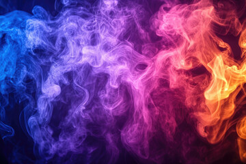 Obraz premium Abstract image of vibrant blue, purple, and orange smoke swirling on a dark background.