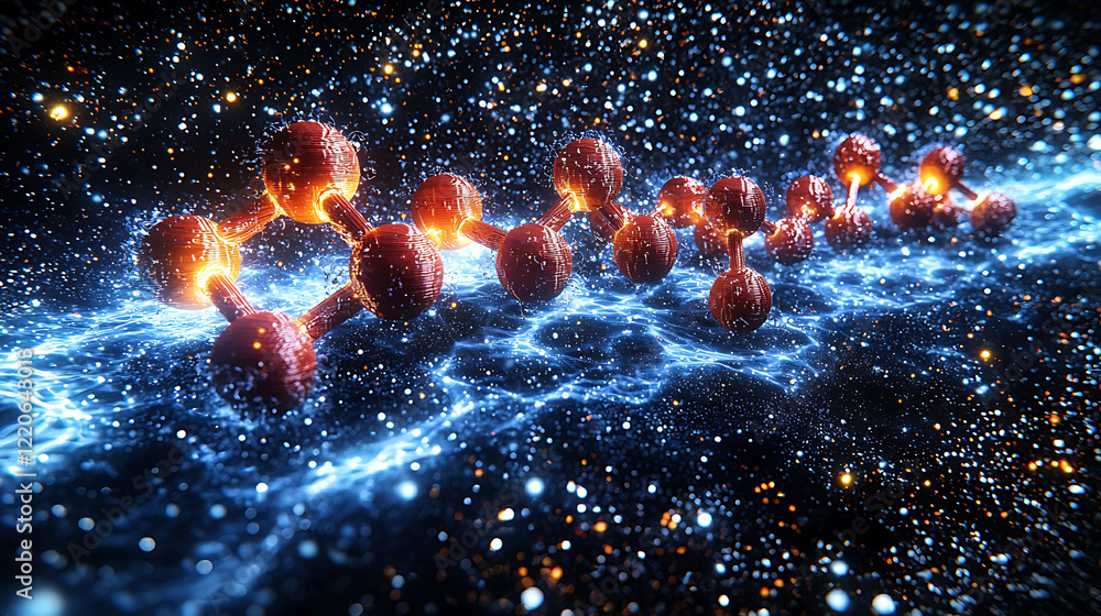 Poster stunning abstract image of glowing molecules moving over a dynamic energy field. perfect for science