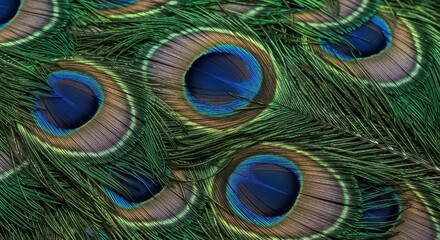 Obraz premium A close-up of vibrant peacock feathers showcasing their intricate details and shimmering colors