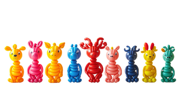 Set of small animal balloons, transparent background, cut out