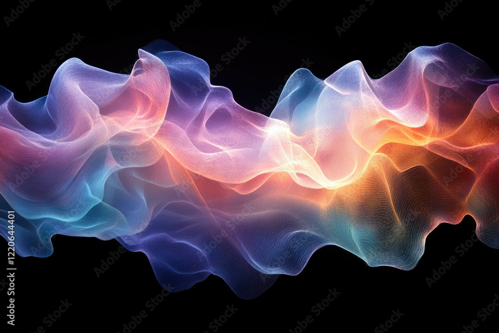 Poster Abstract colorful waves flowing smoothly on a transparent background. Digital art.