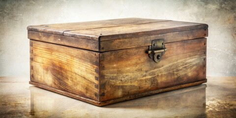 Obraz premium Vintage wooden box lid, double exposure effect, against a white backdrop. Ample space for text.