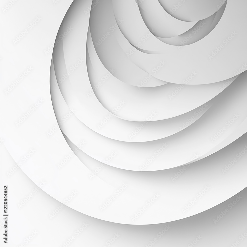 Poster Abstract white layered circular design with soft geometric curves and clean background