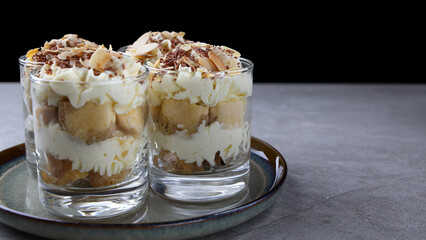 Tiramisu, traditional Italian dessert in a glass