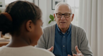 Obraz premium Woman and an older man are talking