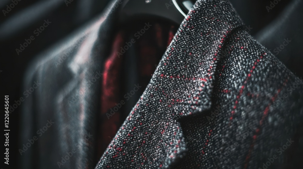 Poster tailored suit with muted patterns in natural light