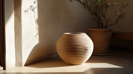 A premium scratching post for cats with a modern aesthetic and high-quality materials, placed in a sunlit corner.