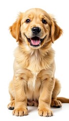 Smiling golden retriever puppy isolated on white , cute, cute dog, golden retriever