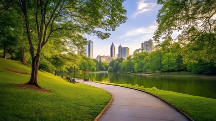 Serene View of Piedmont Park in Atlanta with City Skyline