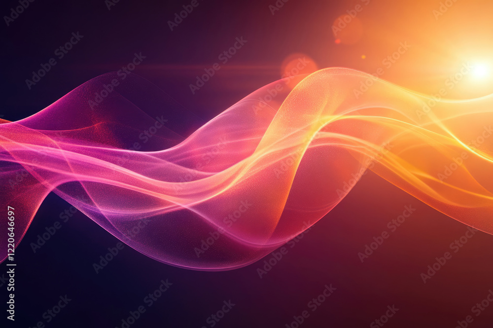Poster abstract background with flowing, luminous waves in shades of pink and orange, creating a dynamic an