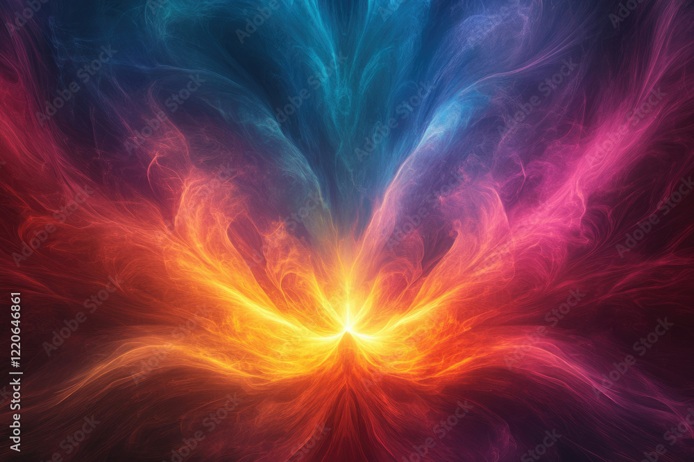 Aufkleber Abstract fiery nebula with vibrant colors flowing outwards from a central point, creating a mesmerizing cosmic display.