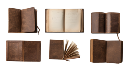 Set of closed and open square hardcover books, isolated on white background