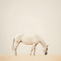Obraz premium Serene Akhal Teke Horse Grazing in a Tranquil Natural Setting