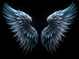 Obraz premium AI-generated image: isolated, dark angel wings; gothic, black, fantasy; low light photography.