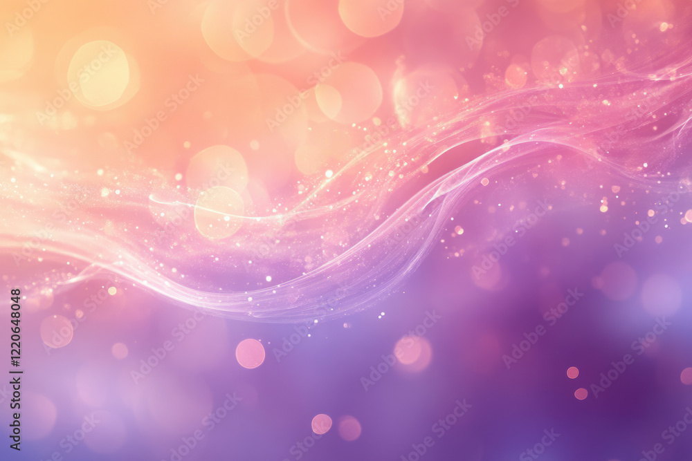 Poster Abstract background with soft pink and purple colors, glowing bokeh and sparkling particles.