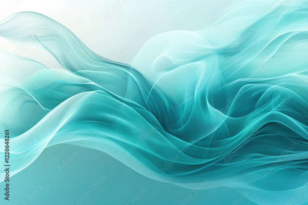 Poster Abstract teal waves flowing smoothly, creating a serene and elegant visual.