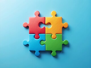Obraz premium Colorful Puzzle Pieces on Light Blue Background - Abstract Concept