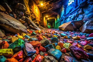 Colorful Rocks in Abandoned Mine Shaft - Industrial Decay & Geological Beauty Stock Photo