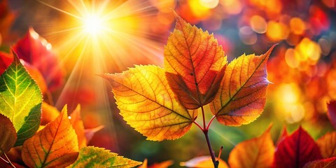 Fototapeta premium Colorful Translucent Autumn Leaves with Bokeh Background - Stock Photo