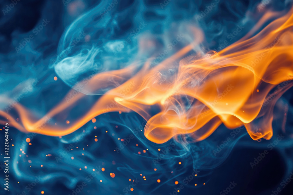 Aufkleber abstract image of swirling orange and blue smoke with sparks, creating a fiery, ethereal effect.
