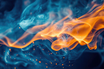Abstract image of swirling orange and blue smoke with sparks, creating a fiery, ethereal effect.