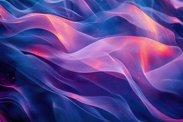 Obraz premium Abstract image of flowing, translucent fabric with vibrant purple, pink, and orange hues and subtle glitter.