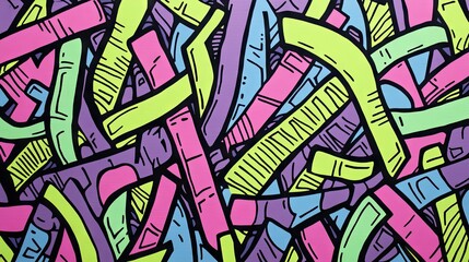 Obraz premium A vivid design of bold outlines and soft fills in alternating bright and pastel hues.