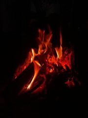 close up flame isolated in dark background