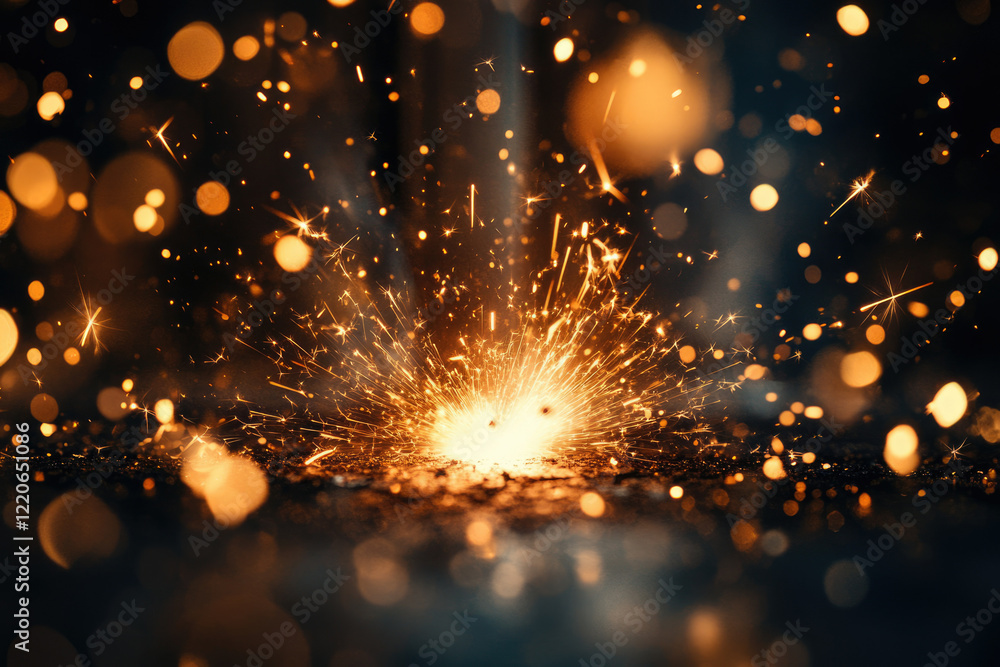 Poster Fiery sparkler burst against a dark background with bokeh effect, creating a magical, celebratory atmosphere.
