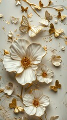 Digital platinum flowers and butterflies poster background